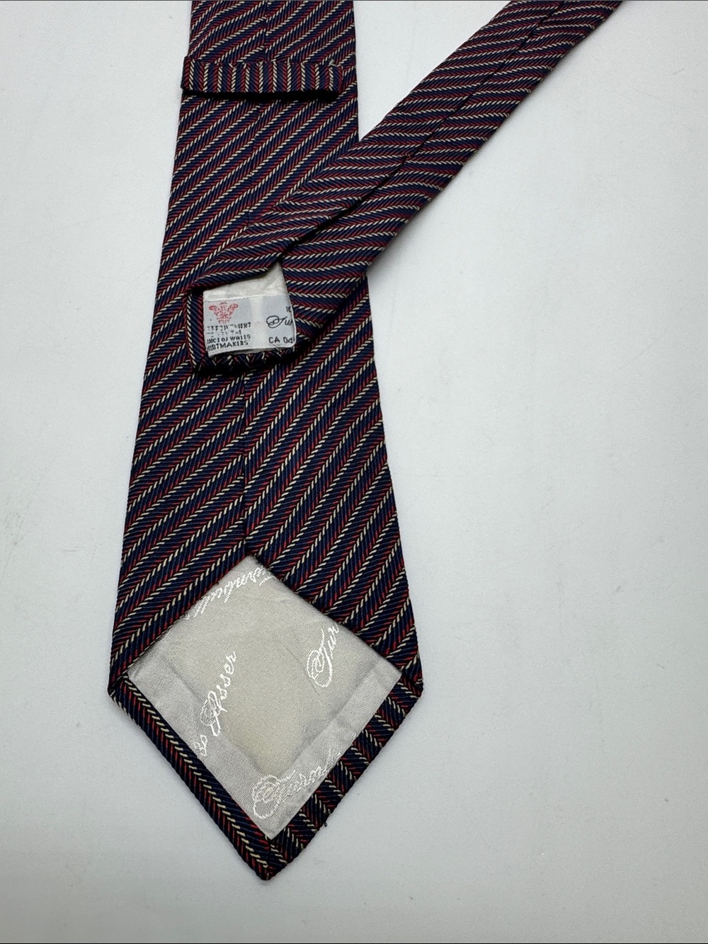 Turnbull & Asser Striped Silk Tie in Burgundy, Navy & Gold #0043